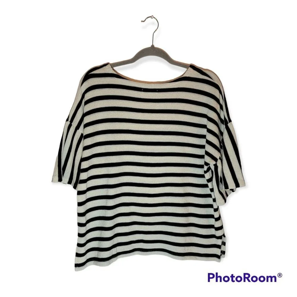 Madewell Striped Cream And Black Short Sleeve Sweater Size M - Picture 3 of 4